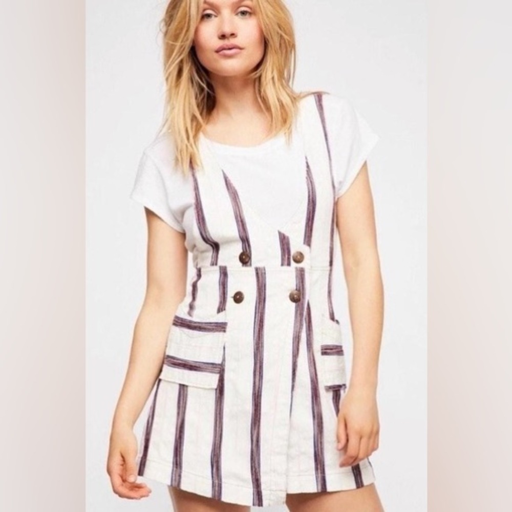 Free People Women’s FP Canyonlands Cotton Striped Overall Jumper Dress Size 12